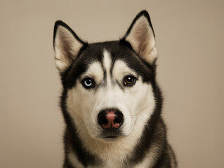 Obraz premium Close-Up Portrait of Siberian Husky Dog with Blue and Brown Eyes