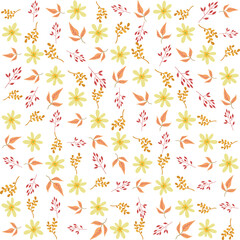 Seamless floral pattern with a subtle textile-inspired texture, combining soft botanical elements with a natural woven feel. Features hand-drawn flowers and organic leaves arranged