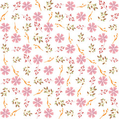 Seamless floral pattern with a subtle textile-inspired texture, combining soft botanical elements with a natural woven feel. Features hand-drawn flowers and organic leaves arranged