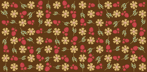 Seamless floral pattern with a subtle textile-inspired texture, combining soft botanical elements with a natural woven feel. Features hand-drawn flowers and organic leaves arranged