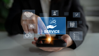 Customer service and support workflow with cooperation, communication, maintenance, and checklist...