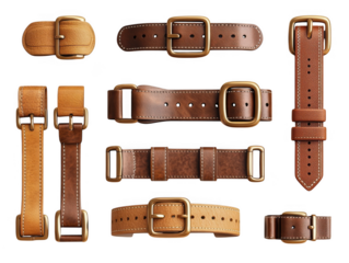 Leather watch straps and buckles set isolated on transparent background
