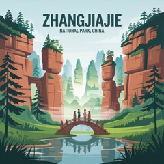 Zhangjiajie Rock Pillars and Bridge – Scenic China Print