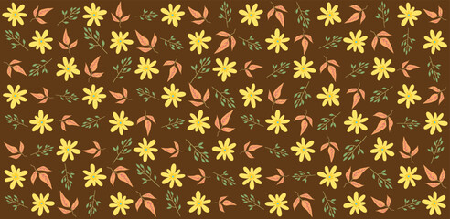 Seamless floral pattern with a subtle textile-inspired texture, combining soft botanical elements with a natural woven feel. Features hand-drawn flowers and organic leaves arranged