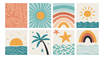 Obraz premium Eight Summer Sunset Inspired Vector Illustrations beach