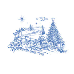 Santa and other Christmas elements in toile style isolated. Vector.