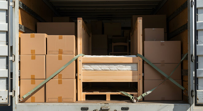 A truck loaded with boxes and furniture, ready to ship for a moving project