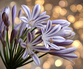 Fototapeta premium Agapanthus blooms with bokeh effect in a springtime garden