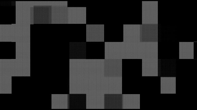 abstract black and gray mosaic block animation, modern geometric pixel grid background loop
