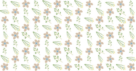 Seamless floral pattern with a subtle textile-inspired texture, combining soft botanical elements with a natural woven feel. Features hand-drawn flowers and organic leaves arranged