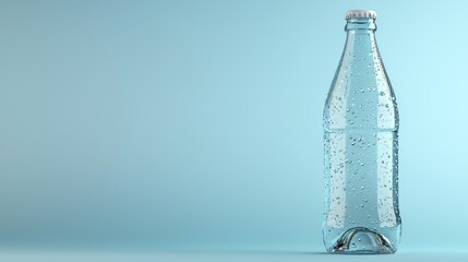 Water bottle w/ condensation against light-blue background