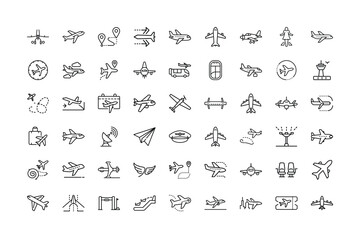 Airplane line icon collection Collection airplane and travel