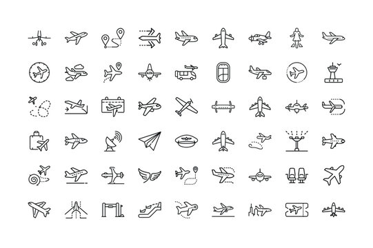 Airplane line icon collection Collection airplane and travel