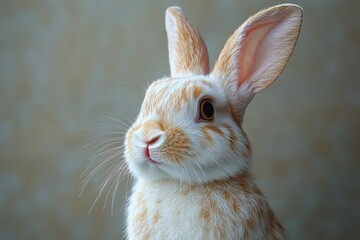 Fototapeta premium A close-up of an adorable rabbit with soft, fluffy fur and large expressive eyes against a blurred background, This charming image is perfect for pet care articles, children's books