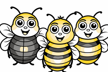 Obraz premium Cute Cartoon Bees Illustration-Happy Honeybees with Big Eyes-Adorable Bee Vector Art for Kids-Fun Insect Clipart-Buzzing Friends-Cartoon Bugs-Yellow and Black Bees