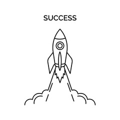 Black Line Art Rocket Launching Towards Success takeoff