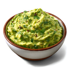 Green avocado dip with herbs in ceramic bowl guacamole