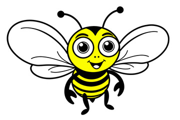 Fototapeta premium Cute Cartoon Bee Illustration- Smiling Honeybee Character with Big Eyes- Black and Yellow Stripes- Perfect for Kids Crafts and Educational Resources