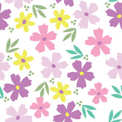 Cute vector floral seamless pattern. Colorful flowers background. Trendy repeat texture for fashion print, wallpaper or fabric.