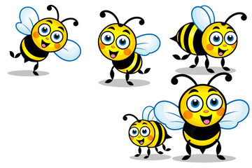 Cute Cartoon Bees Illustration-Happy Bumblebees Vector Graphic-Adorable Insect Clipart-Children's Artwork-Yellow and Black Bee Characters-Flying Honeybees Art