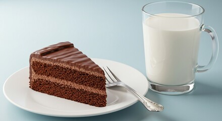 Decadent Chocolate Cake Slice with Milk