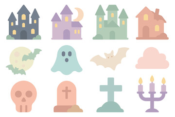 Obraz premium Halloween symbols vector illustration - flat style design for cards and posters