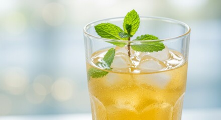 Refreshing Iced Tea with Mint and Ice