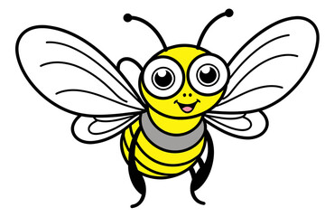 Fototapeta premium Cute Cartoon Bee Illustration-Adorable Insect Character-Yellow and Black Stripes-Flying Bug with Big Eyes-Perfect for Children's Designs-Educational Resource
