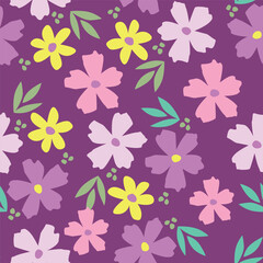 Cute vector floral seamless pattern. Colorful flowers background. Trendy repeat texture for fashion print, wallpaper or fabric.