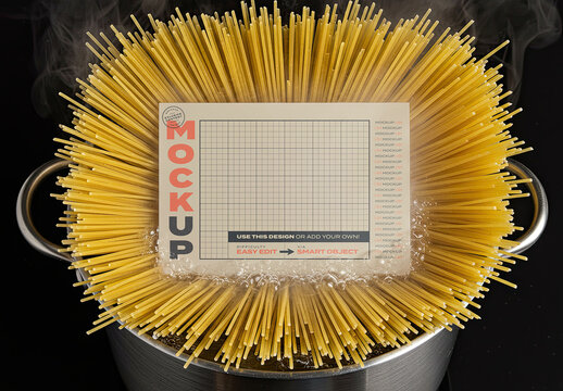 Artistic Spaghetti Page Poster Image Mockup on Pot