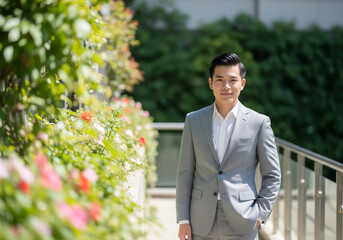 Confident Young Asian Businessman In Stylish Grey Suit