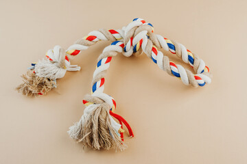 Bright twisted rope dog toy for interactive pet games and bite training concept