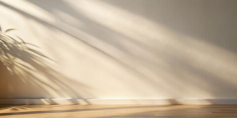 Minimalistic background with blurred palm foliage shadow on wall