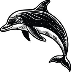 Majestic Dolphin Illustration Black and White Vector Graphic of a Leaping Dolphin