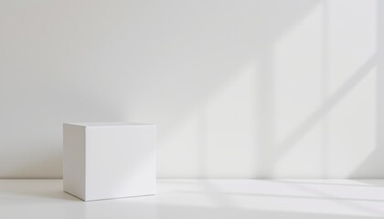 Minimalist white cube box display modern interior photography bright environment contemporary viewpoint