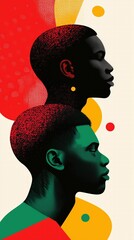 Modern abstract portrait art illustration depicting two stylized human profiles, suitable for conceptual themes of diversity, creativity, and modern art.
