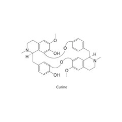 Curine skeletal structure. Bisbenzylisoquinoline alkaloid compound schematic illustration. Simple diagram, chemical formula.