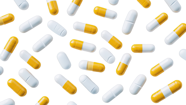 Scattered yellow and white pills - Powered by Adobe