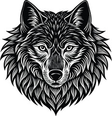 Majestic Wolf Head Illustration Black and White Vector Art