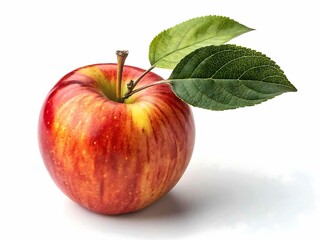 Fresh red apple with green leaves isolated on white background