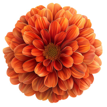 Orange marigold flower head with dense petal layers, realistic texture, transparent background