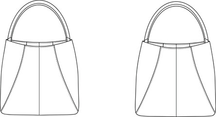 Modern Women's Handbag Design: Structured Top-Handle Bag Technical Flat Sketch with Unique Panel Details, Fashion Accessory Illustration