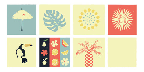 Summer Naive Art Style Bundle of Eight Illustrations