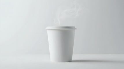 3D render of a white paper cup with a lid, emitting steam against a neutral background.