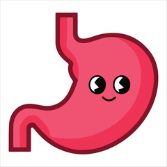 Happy human stomach character laughing in flat vector style. Cheerful digestive organ illustration promoting healthy diet and gut wellness concepts.