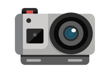 Modern flat design action camera with large lens and red button