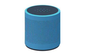 Modern blue cylindrical smart speaker with perforated design