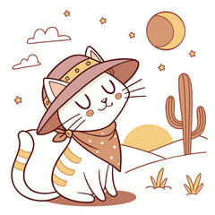 Joyful Sleeping cat with with a scarf, set in a charming Desert sunset theme – Sundown Glow color vector art