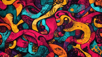 Fototapeta premium Abstract digital illustration featuring swirling, colorful, organic shapes in pink, blue, and orange.