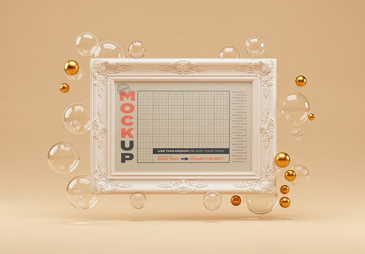 Horizontal Artistic Frame Mockup with Bubbles